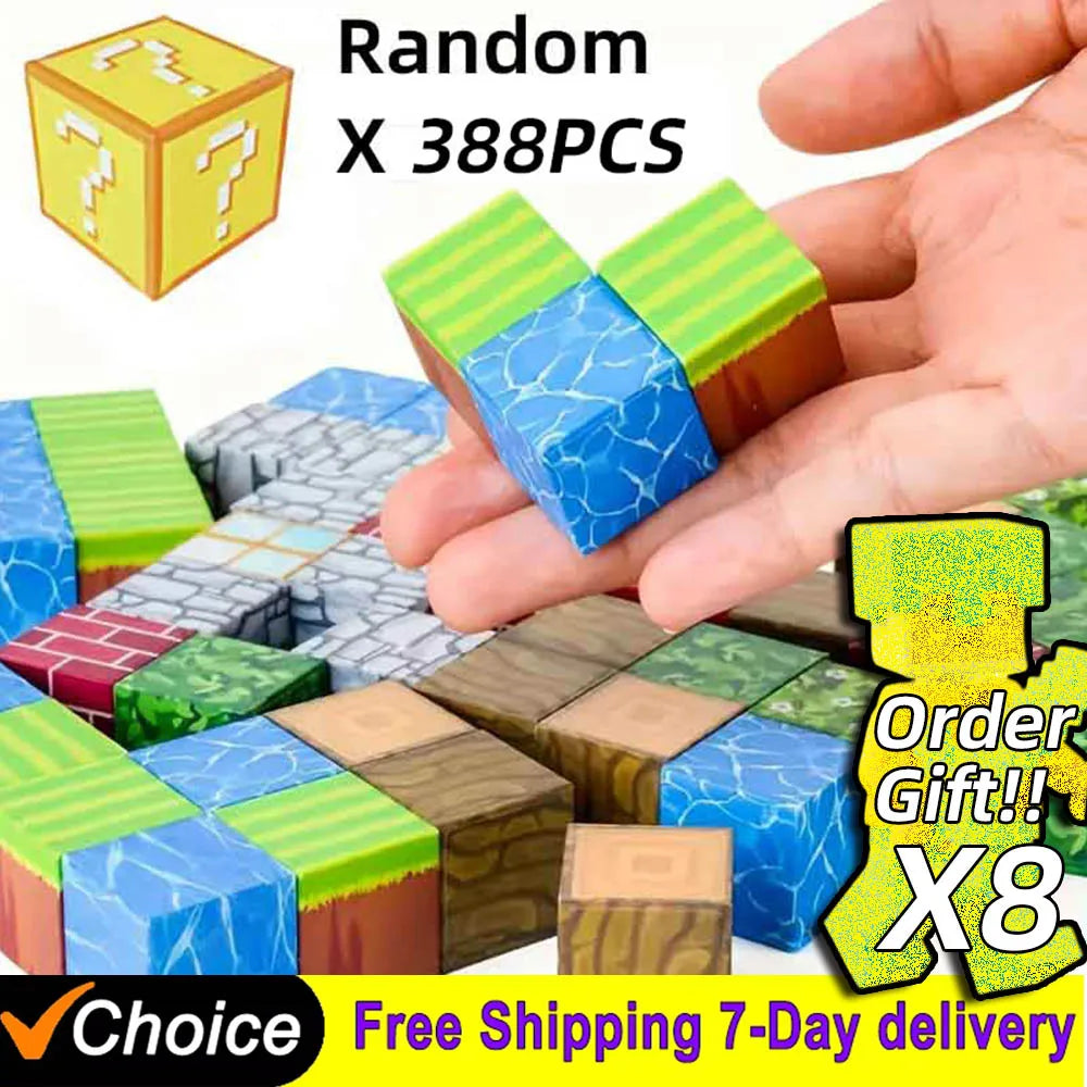 Magnetset Mine World CubeMagnetische Bausteine für Kinder ab 3 Jahren, DIY-Modell, Kinder bestellen Sie ein Geschenk mit Mini-Puppenfiguren