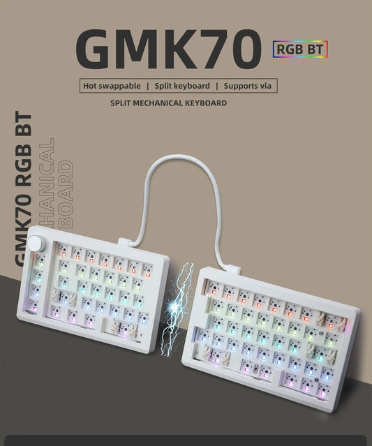 GMK70 Split-Typ, maßgeschneidertes mechanisches Gaming-Tastatur-Kit, Hot-Swap-fähige Dichtung, kundenspezifische ergonomische Tastatur, unterstützt QMK/VIA