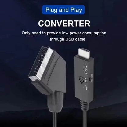 1080P SCART zu HDMI-kompatibles Video-Audio-Konverter-Adapterkabel Stecker auf Stecker SCART-Eingang zu HDMI-kompatiblem Ausgang