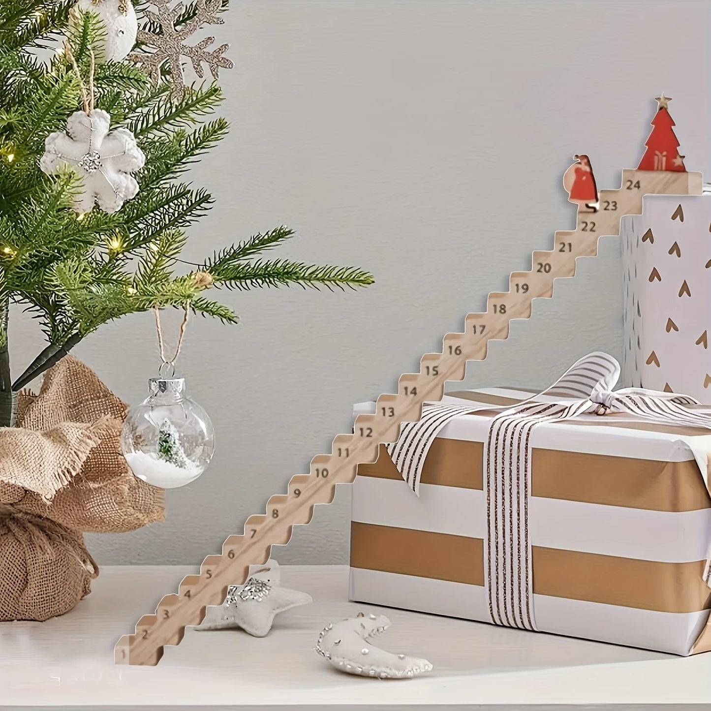 Weihnachts-Countdown-Kalender aus Holz, Weihnachtsmann, Treppensteigen, Kalender, Heimdekoration, Urlaub, Weihnachten, Ornament, Schreibtischdekoration, Geschenk