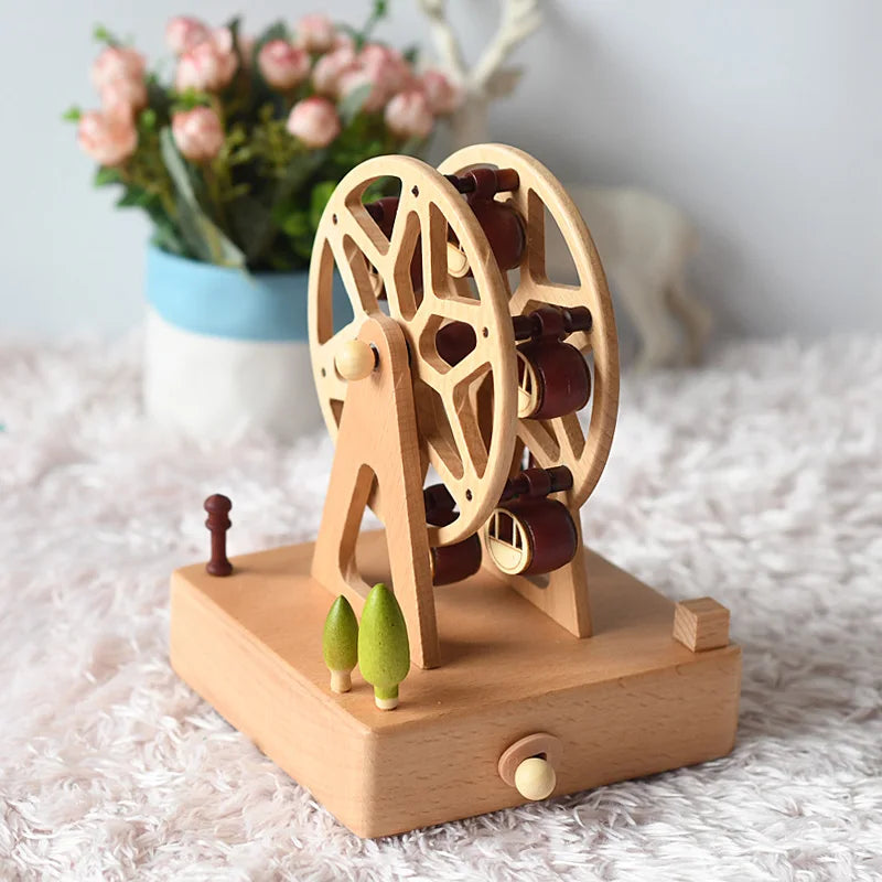 Weihnachtsgeschenke Großhandel Logo gravieren mechanische Wind Up Uhrwerk rotierende Karussell Ballerina Spieluhr aus Holz als Geschenk