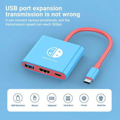 Tragbare Game-Dockingstation TYPE-C Hub mit HDMI und USB 3.0, perfekt für Reisen und Spiele
