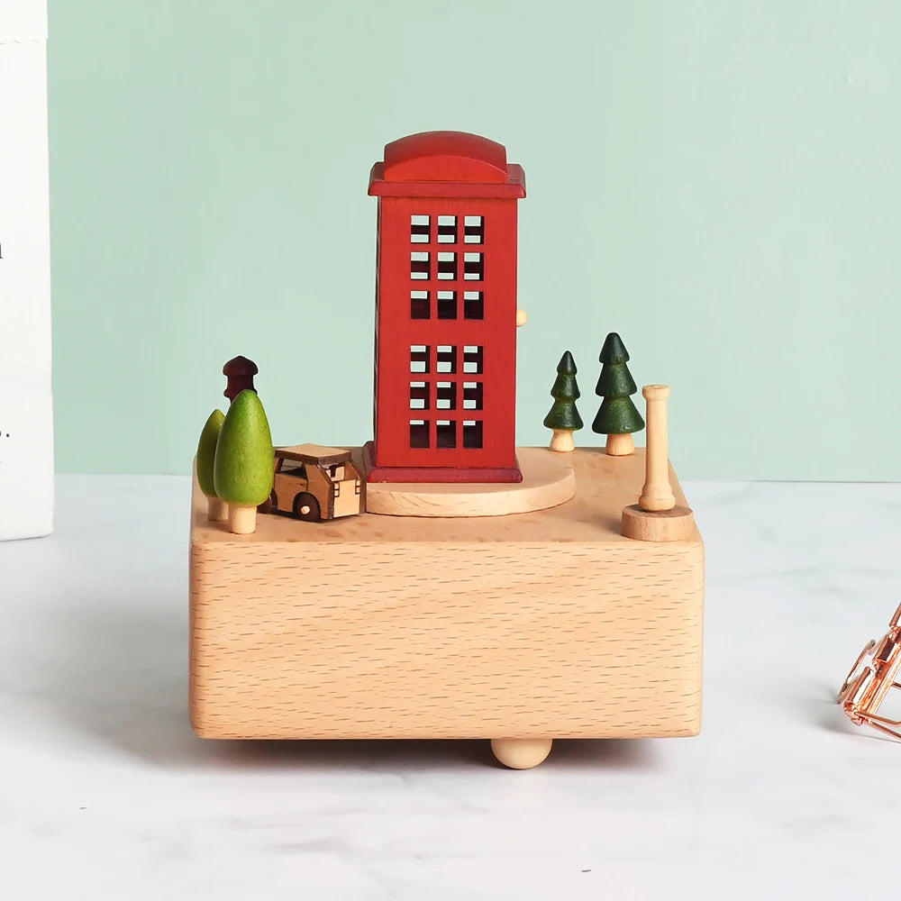 Weihnachtsgeschenke Großhandel Logo gravieren mechanische Wind Up Uhrwerk rotierende Karussell Ballerina Spieluhr aus Holz als Geschenk