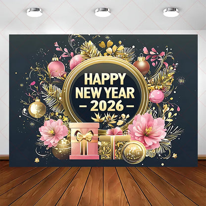 2026 Frohes Neues Jahr Party Hintergrund Banner Glitzer Uhr Champagner Hintergrund Gold Ballon Home Party Dekoration Fotografie Prop