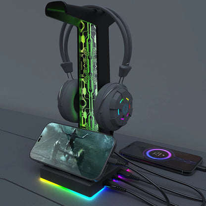 RGB Gaming Kopfhörer ständer Dual USB Port 3,5mm Audio Port 10 Lichteffekte Desktop Gaming Headset Halter Kleiderbügel für Gamer PC