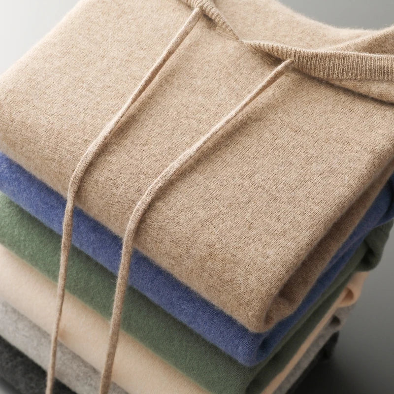 Herren-Pullover aus 100 % Merinowolle – Premium Strick-Hoodie für Herbst & Winter - NVTS Solutions