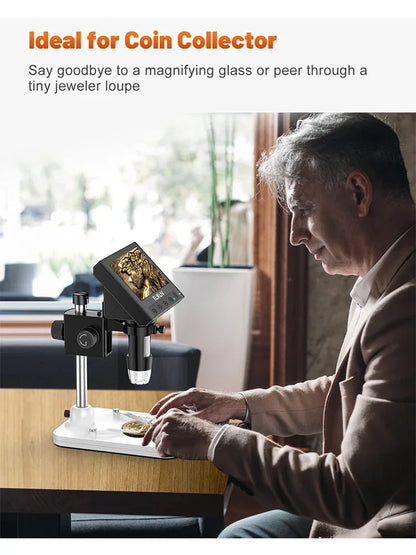 Elikliv EDM4 4,3-Zoll-LCD-Digitalmikroskop für elektronische 1000-fache Münzlupe, Reparaturmikroskop mit LED-Leuchten für PC und Windows
