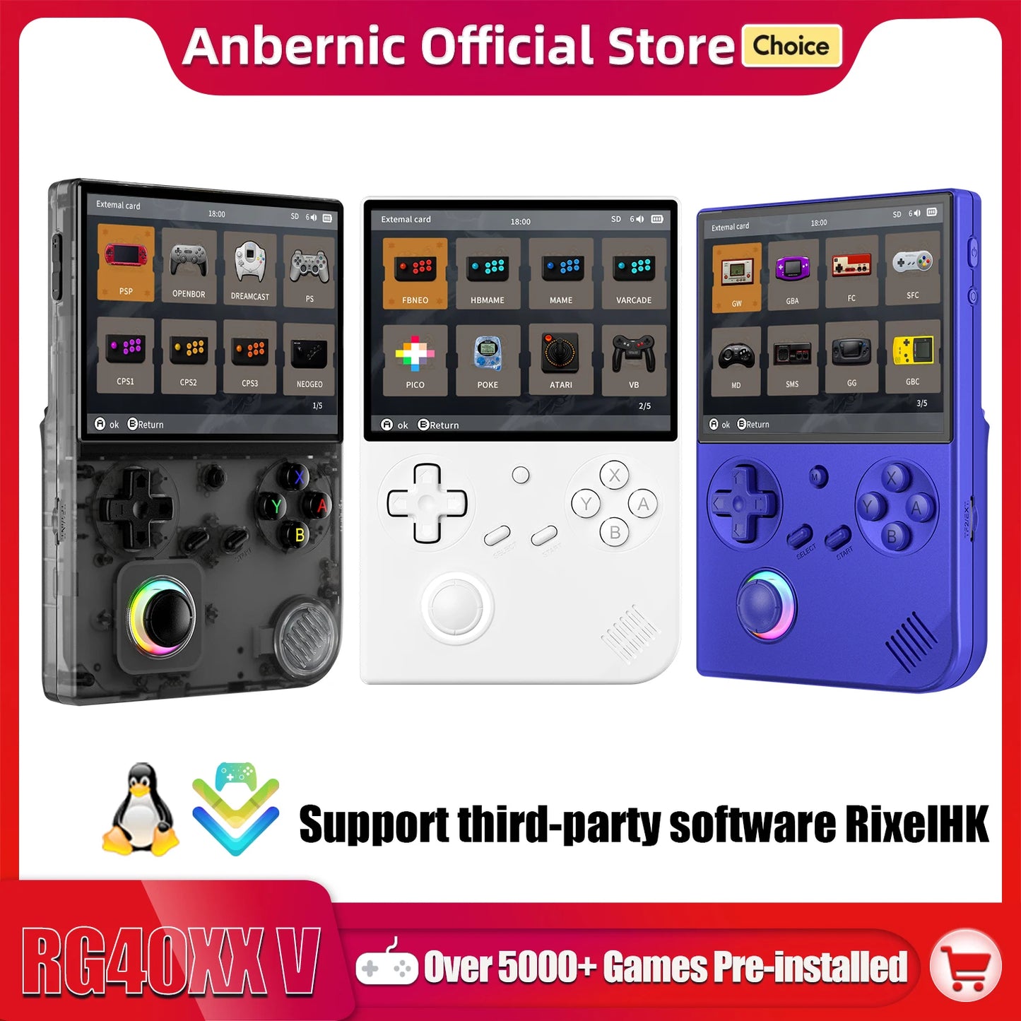 ANBERNIC RG 40XXV 64-Bit-Linux-Retro-Handheld-Spielekonsole 4,0-Zoll-IPS-Bildschirm unterstützt 5G WiFi Bluetooth HD-Out RG40XXV mit APP