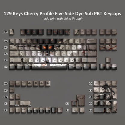 129 Tasten Swordsman 5-seitig Dye Sub PBT Tastenkappe Cherry Profile Side Gedruckt Shine Through Tastenkappen für MX Switches Gaming-Tastatur