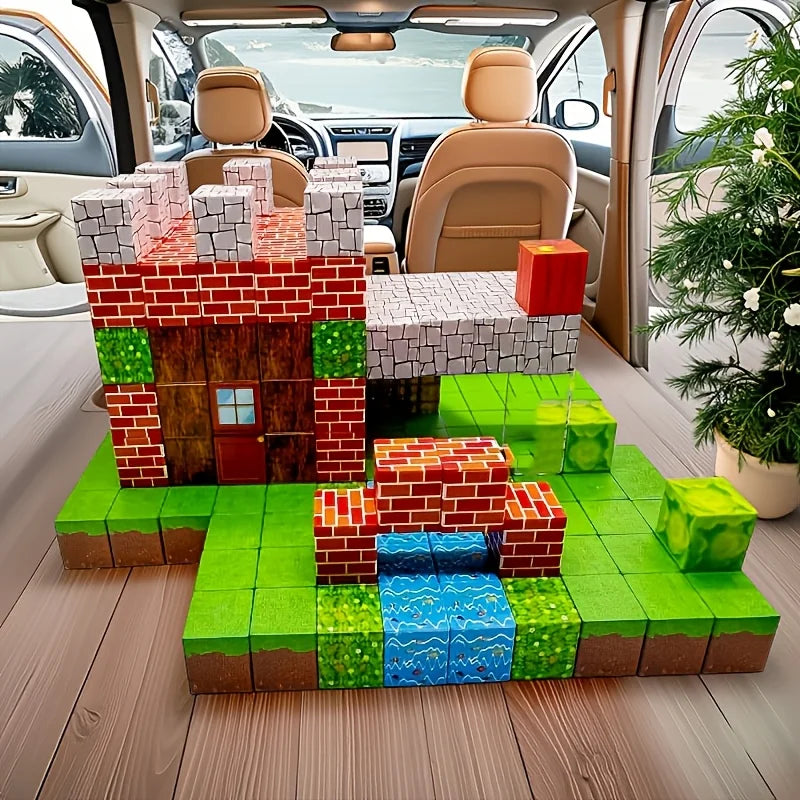 Magnetset Mine World CubeMagnetische Bausteine für Kinder ab 3 Jahren, DIY-Modell, Kinder bestellen Sie ein Geschenk mit Mini-Puppenfiguren