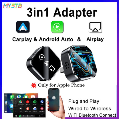 2025 Neuer kabelloser Carplay-Adapter für Apple Android Auto Airplay Smart MiNi 3in1 AI Box Auto USB Play Plug and Play Auto Connect