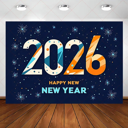 2026 Frohes Neues Jahr Party Hintergrund Banner Glitzer Uhr Champagner Hintergrund Gold Ballon Home Party Dekoration Fotografie Prop