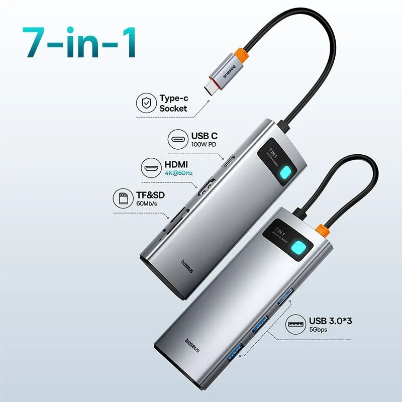Baseus 7-in-1 gen 2 usb c hub 4k @ 60hz hdmi 3 * usb 3,0 pd 100w typ c port sd/tf kartenleser für macbook ipad m2 m1 dampf deck