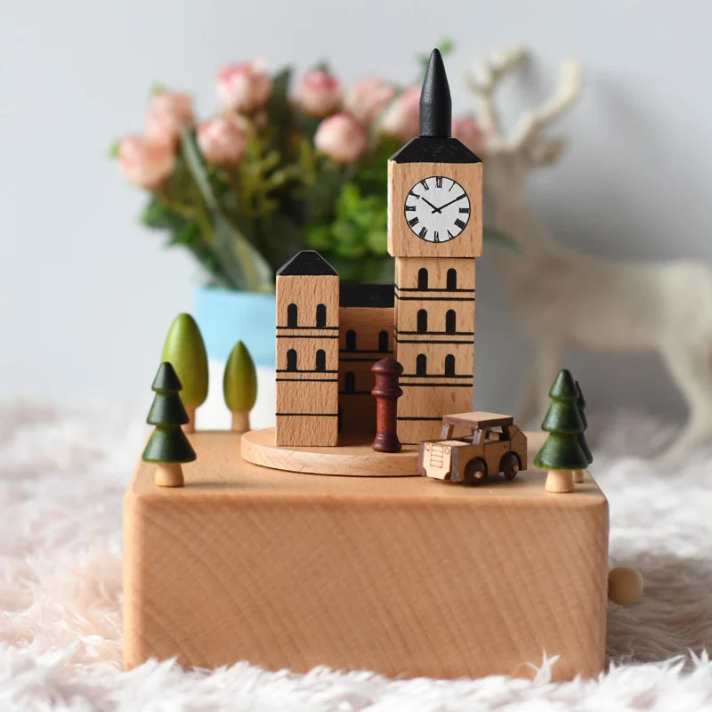 Weihnachtsgeschenke Großhandel Logo gravieren mechanische Wind Up Uhrwerk rotierende Karussell Ballerina Spieluhr aus Holz als Geschenk