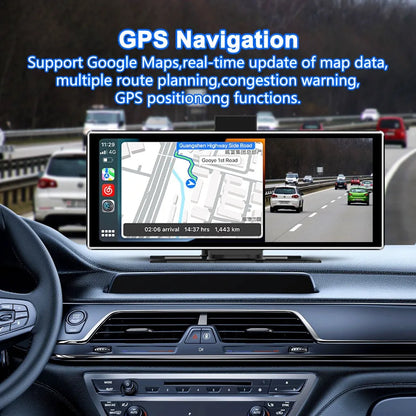 Drahtloser Apple Carplay-Bildschirm für Auto, 4K-Dashcam und 720P-Rückfahrkamera, 10,26 Zoll Carplay und Android mit GPS-Navigations-Dashcam