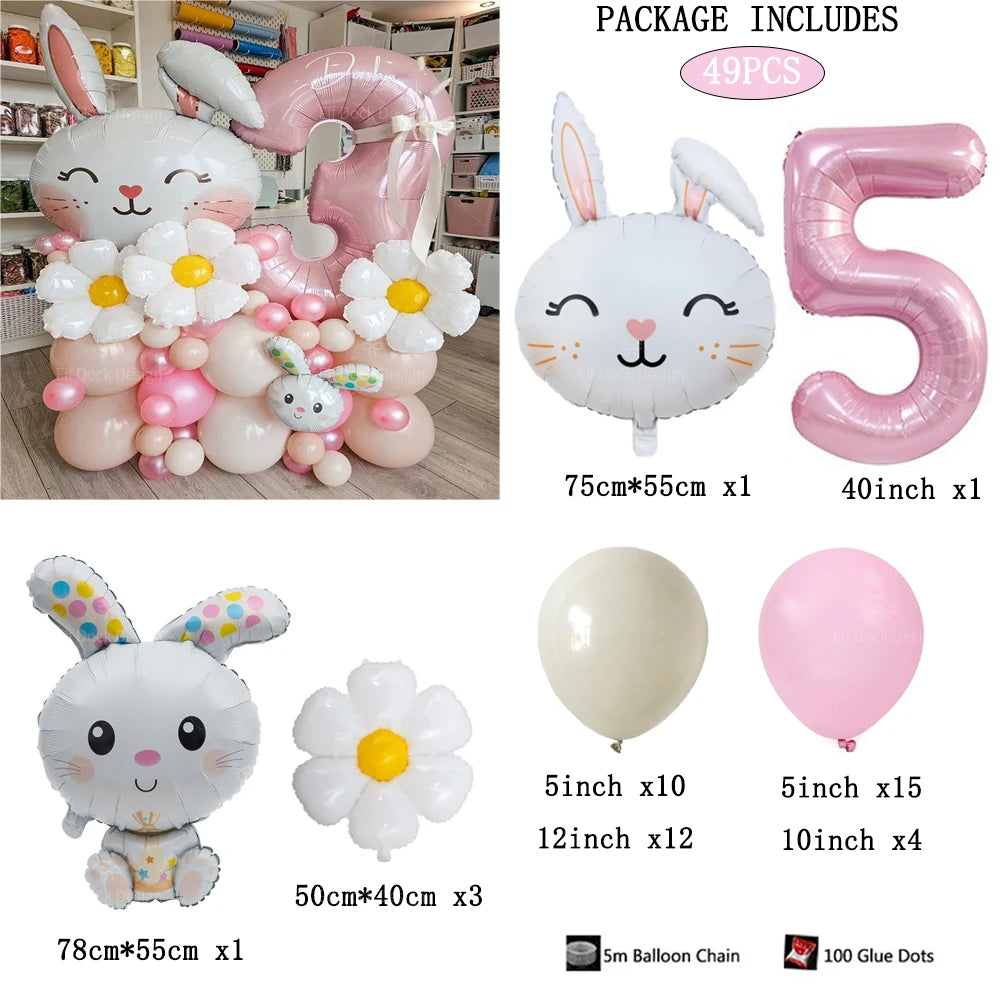49 Stücke Ostern Niedlichen Hasen Ballon 40 zoll Rosa 1-9 Anzahl Folienballons Set Mädchen Geburtstag Babyparty Dekoration Kaninchen Globos