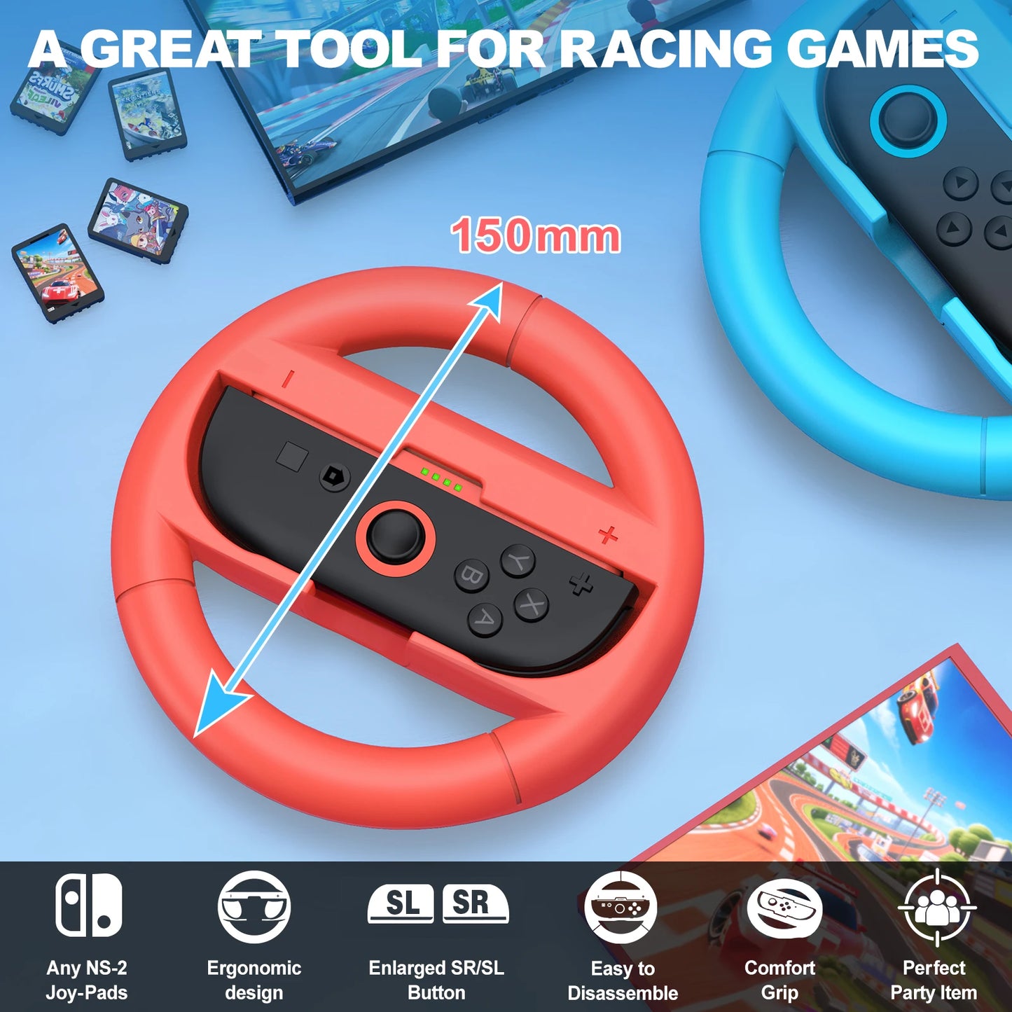 ﻿    BEBONCOOL Racing Lenkräder für Switch 2 Joycon Controller Griffe für Switch 2 Gaming Zubehör 2 Stück/Lot