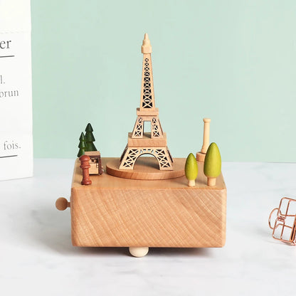 Weihnachtsgeschenke Großhandel Logo gravieren mechanische Wind Up Uhrwerk rotierende Karussell Ballerina Spieluhr aus Holz als Geschenk