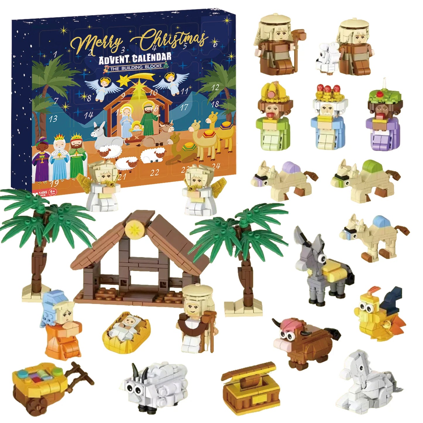 Weihnachten Adventskalender Geschenkbox DIY Weihnachtszug Jesus Ziegel Spielzeug 24 Tage Countdown Kalender Box Überraschung Weihnachtsgeschenk
