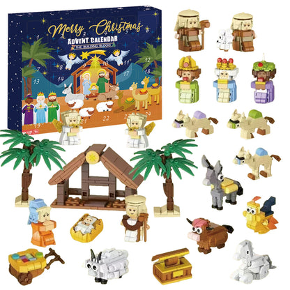 Weihnachten Adventskalender Geschenkbox DIY Weihnachtszug Jesus Ziegel Spielzeug 24 Tage Countdown Kalender Box Überraschung Weihnachtsgeschenk