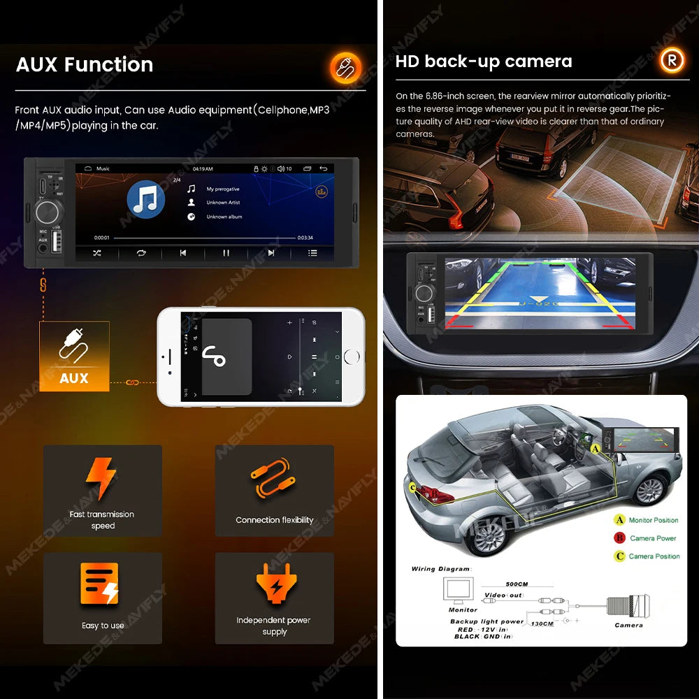 NaviFly 6,86 Zoll Universal FM Carplay Android Auto Auto Radio Autoradio Multimedia Player Auto Stereo MP5 Player Kamera Keine DVD