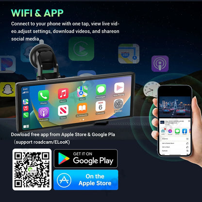 Drahtloser Apple Carplay-Bildschirm für Auto, 4K-Dashcam und 720P-Rückfahrkamera, 10,26 Zoll Carplay und Android mit GPS-Navigations-Dashcam