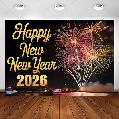 2026 Frohes Neues Jahr Party Hintergrund Banner Glitzer Uhr Champagner Hintergrund Gold Ballon Home Party Dekoration Fotografie Prop