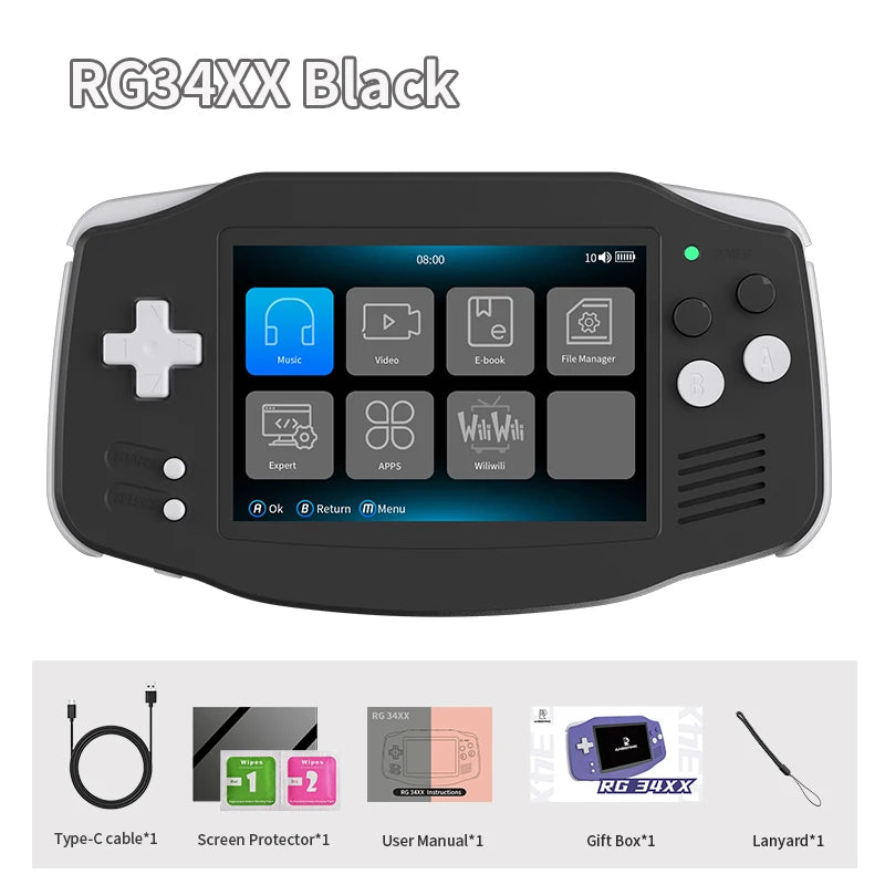 ANBERNIC RG34XX Retro-Handheld-Spielekonsole, 3,4-Zoll-IPS, Linux, 64-Bit, 3500 mAh, Video-Gaming-Player, unterstützt das Streaming von WLAN und Bluetooth