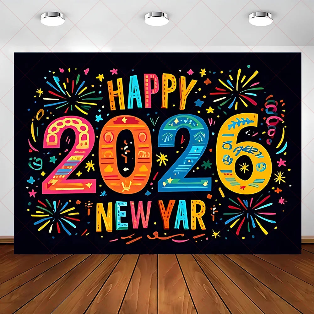 2026 Frohes Neues Jahr Party Hintergrund Banner Glitzer Uhr Champagner Hintergrund Gold Ballon Home Party Dekoration Fotografie Prop