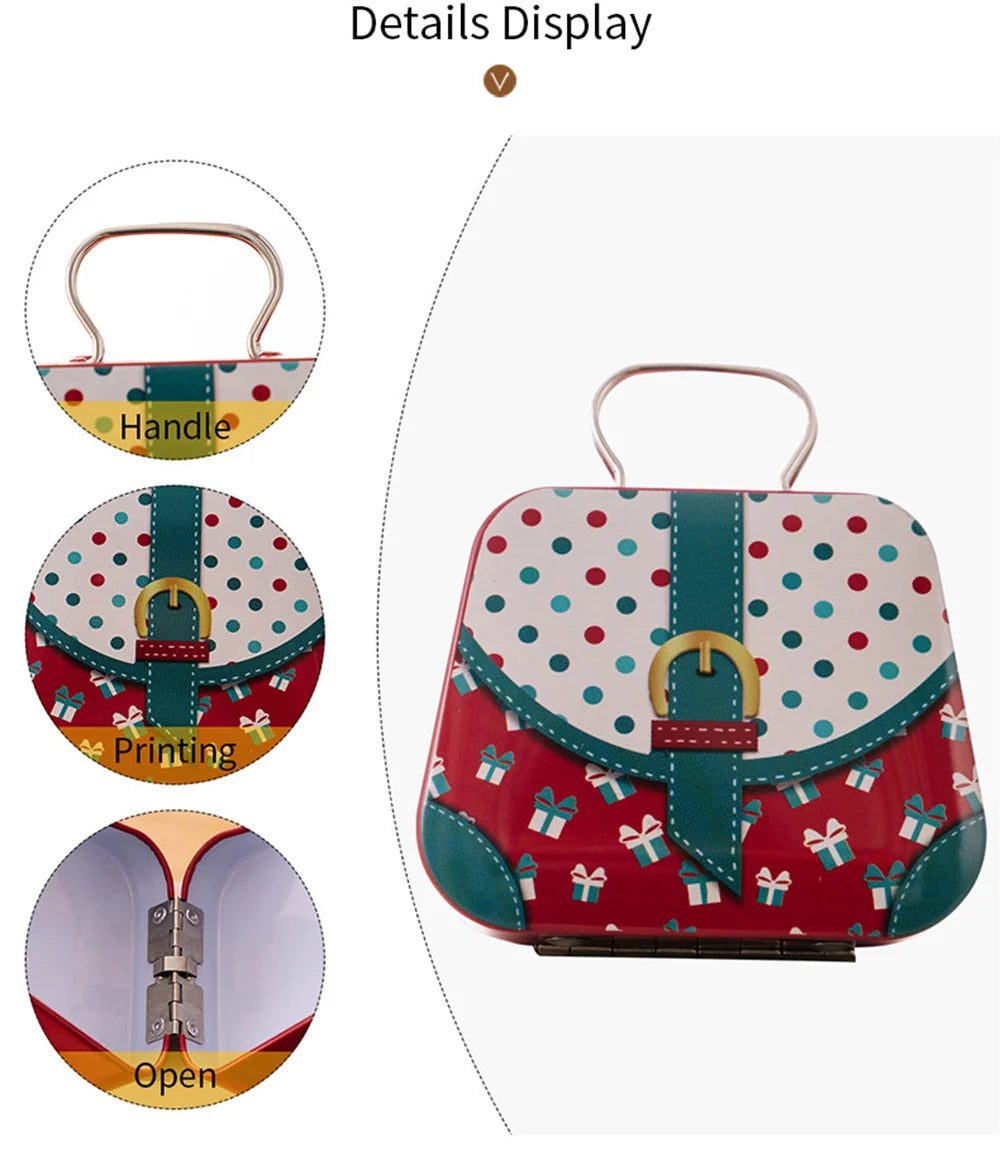 Weihnachts dekoration Metall box Handtasche Form Zinn Glas Schmuck Aufbewahrung koffer Kinder Geschenk kann Aufbewahrung boxen xms Party Dekore
