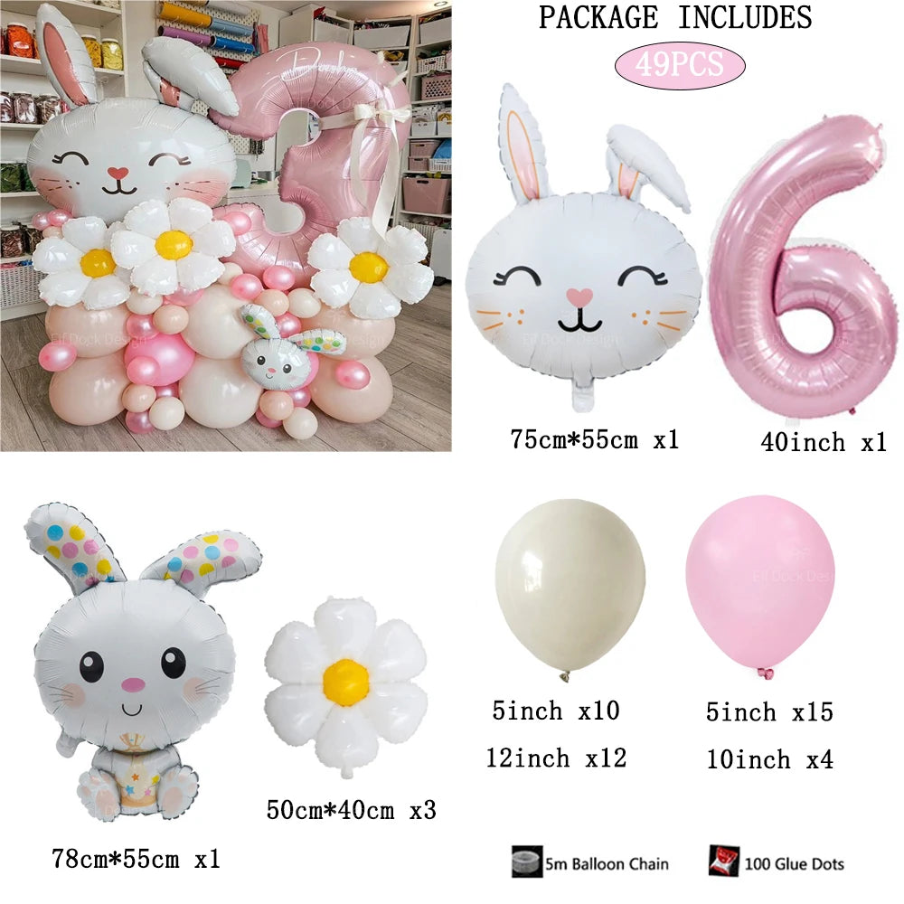 49 Stücke Ostern Niedlichen Hasen Ballon 40 zoll Rosa 1-9 Anzahl Folienballons Set Mädchen Geburtstag Babyparty Dekoration Kaninchen Globos
