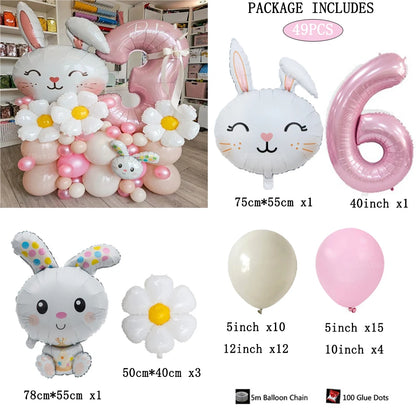 49 Stücke Ostern Niedlichen Hasen Ballon 40 zoll Rosa 1-9 Anzahl Folienballons Set Mädchen Geburtstag Babyparty Dekoration Kaninchen Globos