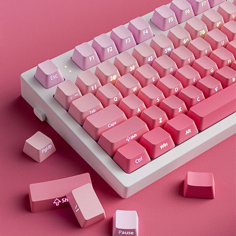135 Tasten Double Shot Shine Through Tastenkappen Erdbeerrosa Seitendruck PBT Tastenkappen Kirschprofil für MX Switches Gaming-Tastatur