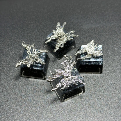 Benutzerdefinierte handgefertigte Metall-Tastenkappen, schwarzes Schmetterlingsmädchen-Design, OEM-ESC-Tasten für mechanische Gaming-Tastatur, handwerkliches Persönlichkeitsgeschenk