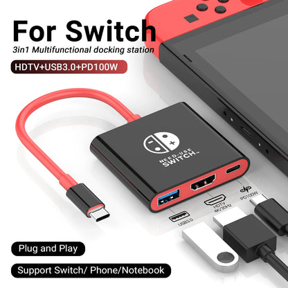 Tragbare Game-Dockingstation TYPE-C Hub mit HDMI und USB 3.0, perfekt für Reisen und Spiele