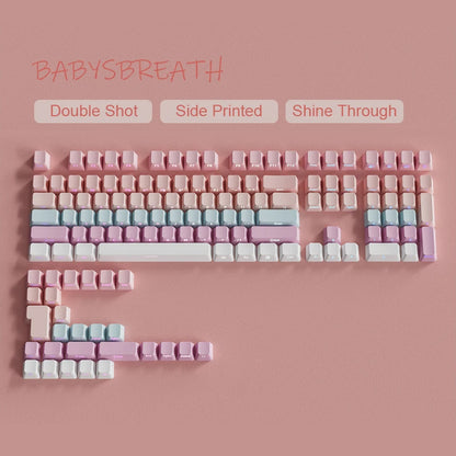 135 Tasten Double Shot Shine Through Tastenkappen Erdbeerrosa Seitendruck PBT Tastenkappen Kirschprofil für MX Switches Gaming-Tastatur