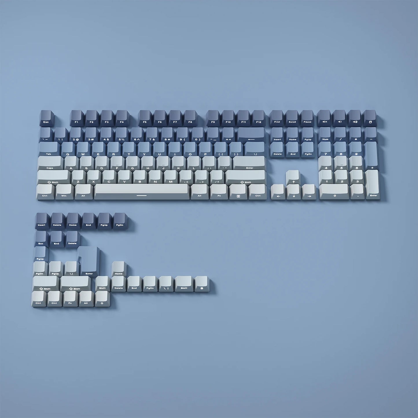 Farbverlaufs-Tastenkappen, seitlich bedruckt, glänzend durch PBT Double Shot, OEM-Profil für MX-Switches, Gaming-Tastatur, 130 + Tastenkappen